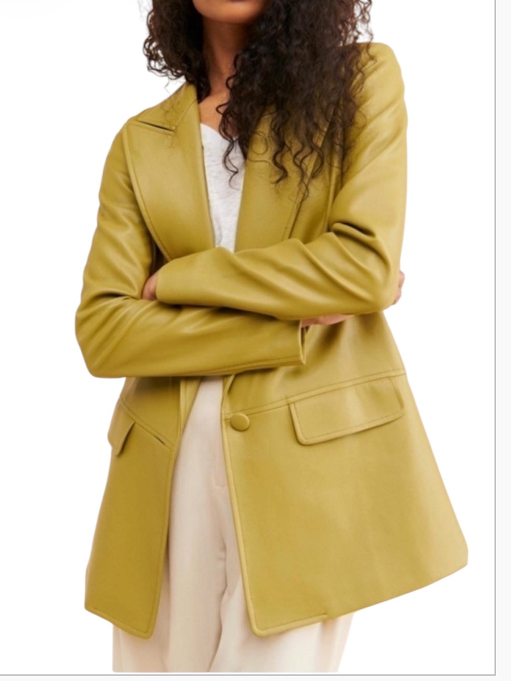 Anthropology Hutch Olive Green Vegan Leather Blazer Jacket Size S